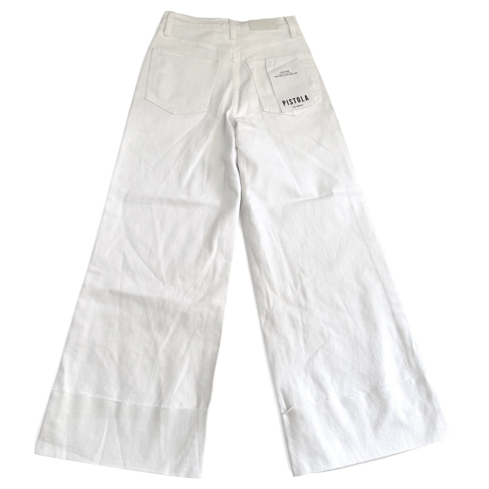 Pistola Jeans Womens 24 White Lana Crop High Rise Ultra Wide Leg Raw Cuffed Hem - Picture 3 of 11